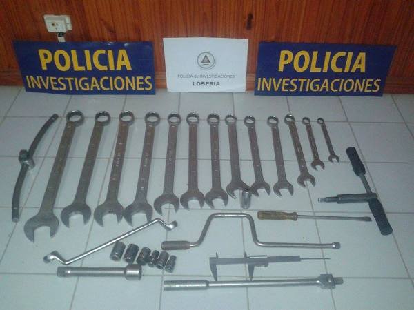 herramientas secuestradas en allanamiento Lobería